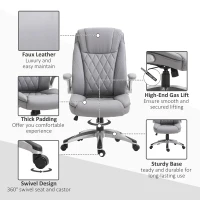 Vinsetto High Back Executive Office Chair, Height Adjustable PU Leather Ergonomic Chair, with Flip-up Arm, 360-Degree Swivel & Wheels, Grey(m-7)