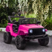 HOMCOM Kids Electric Ride On Car 12V Off Road Toy with Parental Remote Control 2 Motors Horn Lights Suspension Wheels for 3-6 Years Old Pink(m-2)