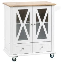 HOMCOM Küchenwagen Servierwagen Küchentrolley mit Rollen und Handtuchhalter Rollwagen im Landhausstil für Küche Esszimmer MDF Natur+Weiß 80 x 45 x 92 cm(m-1)