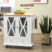 HOMCOM Küchenwagen Servierwagen Küchentrolley mit Rollen und Handtuchhalter Rollwagen im Landhausstil für Küche Esszimmer MDF Natur+Weiß 80 x 45 x 92 cm(m-5)