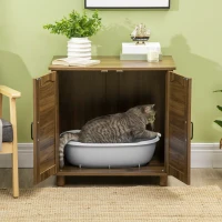 PawHut Katzenschrank für Katzentoilette Katzenklo Katzenhaus mit Magnettüren Katzenkommode Schrank PE-Rattan Walnuss 70 x 48 x 68 cm(m-2)