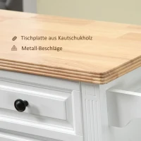 HOMCOM Küchenwagen Servierwagen Küchentrolley mit Handtuchhalter Rollwagen im Landhausstil für Küche Esszimmer MDF Natur+Weiß 80 x 45 x 92 cm(m-6)