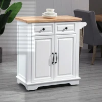 HOMCOM Küchenwagen Servierwagen Küchentrolley mit Handtuchhalter Rollwagen im Landhausstil für Küche Esszimmer MDF Natur+Weiß 80 x 45 x 92 cm(m-2)