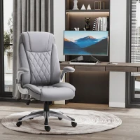 Vinsetto High Back Executive Office Chair, Height Adjustable PU Leather Ergonomic Chair, with Flip-up Arm, 360-Degree Swivel & Wheels, Grey(m-12)