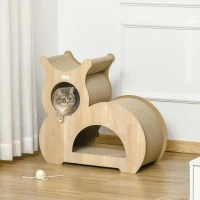 PawHut Kratzbrett für Katzen Kratzpappe für Katzen Kratzpappe Kratzmatte Kratzspielzeug Katzen Lounge Katzenspielzeug Kratzschutz für Sofa Naturholz+Braun 71 x 30 x 65 cm(m-2)