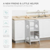 HOMCOM Kids Step Stool Toddler Kitchen Stool with Adjustable Standing Platform, Grey(m-6)