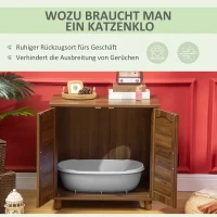 PawHut Katzenschrank für Katzentoilette Katzenklo Katzenhaus mit Magnettüren Katzenkommode Schrank PE-Rattan Walnuss 70 x 48 x 68 cm(m-5)