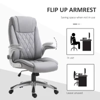 Vinsetto High Back Executive Office Chair, Height Adjustable PU Leather Ergonomic Chair, with Flip-up Arm, 360-Degree Swivel & Wheels, Grey(m-6)