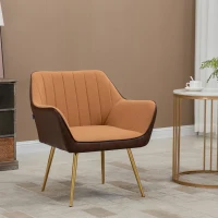 HOMCOM Velvet Armchairs, Upholstered Accent Chairs with Golden Steel Legs, Modern Vanity Chairs for Living Room and Bedroom, Light Brown(m-2)