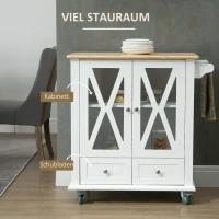 HOMCOM Küchenwagen Servierwagen Küchentrolley mit Rollen und Handtuchhalter Rollwagen im Landhausstil für Küche Esszimmer MDF Natur+Weiß 80 x 45 x 92 cm(m-4)