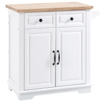 HOMCOM Küchenwagen Servierwagen Küchentrolley mit Handtuchhalter Rollwagen im Landhausstil für Küche Esszimmer MDF Natur+Weiß 80 x 45 x 92 cm(m-1)