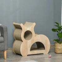 PawHut Kratzbrett für Katzen Kratzpappe für Katzen Kratzpappe Kratzmatte Kratzspielzeug Katzen Lounge Katzenspielzeug Kratzschutz für Sofa Naturholz+Braun 71 x 30 x 65 cm(m-11)