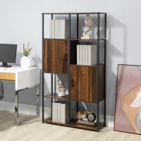 HOMCOM Biblioteca in stil industrial modern cu 4 rafturi si 2 dulapuri, rafturi din metal si lemn pentru casa si birou, 90x30x159,5 cm, negru si maro(m-2)