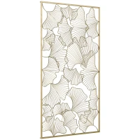 HOMCOM Decor de perete metalic 3D, decoratiune de perete aurie cu cadru dreptunghiular si frunze de ginkgo, 50 x 85 cm(m-11)