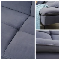 HOMCOM Canapea extensibila cu 3 locuri cu spatar reglabil pe 2 niveluri si scaun tapitat, efect de catifea gri(m-9)
