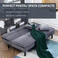 HOMCOM Canapea extensibila cu 3 locuri cu spatar reglabil pe 2 niveluri si scaun tapitat, efect de catifea gri(m-6)