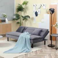HOMCOM Canapea extensibila cu 3 locuri cu spatar reglabil pe 2 niveluri si scaun tapitat, efect de catifea gri(m-10)