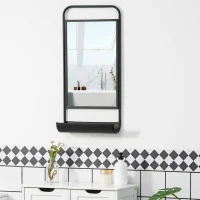 HOMCOM Oglinda de perete cu raft inferior si cadru metalic, oglinda pentru baie si dormitor, 36,2x12x71,7cm, negru(m-10)