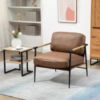 HOMCOM Fotoliu tapitat in stil industrial , fotoliu din piele cu structura de otel, 72x76x80cm, maro(m-10)