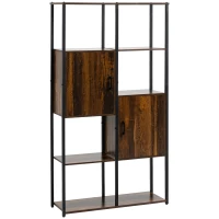 HOMCOM Biblioteca in stil industrial modern cu 4 rafturi si 2 dulapuri, rafturi din metal si lemn pentru casa si birou, 90x30x159,5 cm, negru si maro(m-11)