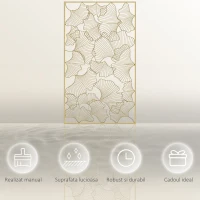 HOMCOM Decor de perete metalic 3D, decoratiune de perete aurie cu cadru dreptunghiular si frunze de ginkgo, 50 x 85 cm(m-6)