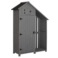 Outsunny® Gartenhütte Großer Stauraum Werkzeugschrank Gartenlaube Tannenholz Grau Schwarz(m-1)