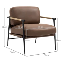 HOMCOM Fotoliu tapitat in stil industrial , fotoliu din piele cu structura de otel, 72x76x80cm, maro(m-3)