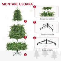 HOMCOM Brad de Craciun decorat si ignifug pentru interior cu 2056 de ramuri si baza metalica, PE si PVC, Φ124x228 cm, verde(m-6)