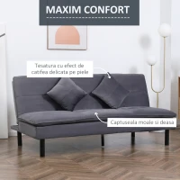 HOMCOM Canapea extensibila cu 3 locuri cu spatar reglabil pe 2 niveluri si scaun tapitat, efect de catifea gri(m-4)