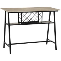 HOMCOM Masa de bar industriala pentru 10 sticle din PAL si otel pentru bucatarie, sufragerie si living, 120x60x91 cm, culoare negru si lemn(m-1)