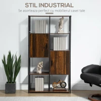 HOMCOM Biblioteca in stil industrial modern cu 4 rafturi si 2 dulapuri, rafturi din metal si lemn pentru casa si birou, 90x30x159,5 cm, negru si maro(m-4)