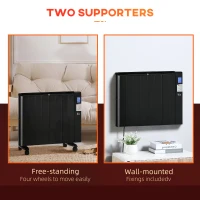HOMCOM Convector Radiator Heater, Quiet Panel Heater, Freestanding or Wall-mounted Portable Electric Heater with Window Opening Detection, Week Timer, Remote Control, Safety Cut-Off, Black(m-4)