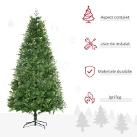 HOMCOM Brad de Craciun decorat si ignifug pentru interior cu 2056 de ramuri si baza metalica, PE si PVC, Φ124x228 cm, verde(m-4)