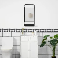 HOMCOM Oglinda de perete cu raft inferior si cadru metalic, oglinda pentru baie si dormitor, 36,2x12x71,7cm, negru(m-7)