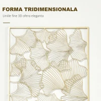 HOMCOM Decor de perete metalic 3D, decoratiune de perete aurie cu cadru dreptunghiular si frunze de ginkgo, 50 x 85 cm(m-4)