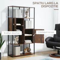 HOMCOM Biblioteca in stil industrial modern cu 4 rafturi si 2 dulapuri, rafturi din metal si lemn pentru casa si birou, 90x30x159,5 cm, negru si maro(m-5)
