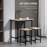 HOMCOM Set 3 piese cu masa si 2 scaune de bucatarie in stil industrial, mobilier modern pentru sufragerie si living, lemn natural si negru(m-3)