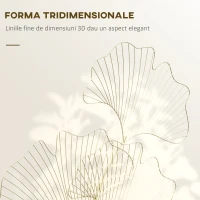 HOMCOM Decor de perete metalic 3D, frunze de ginkgo, auriu 51 x 94,5 cm(m-4)