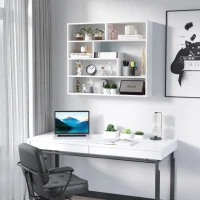 HOMCOM Biblioteca moderna de perete cu 4 niveluri , raft din lemn care economiseste spatiu pentru living si birou, 94x19,5x80cm, alb(m-10)