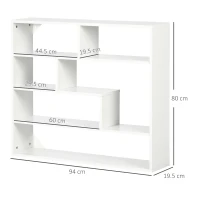 HOMCOM Biblioteca moderna de perete cu 4 niveluri , raft din lemn care economiseste spatiu pentru living si birou, 94x19,5x80cm, alb(m-3)
