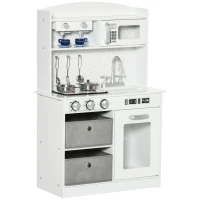 HOMCOM Bucatarie pentru copii 3-6 ani cu lumini realiste si accesorii, MDF si PP, 60,1x31,7x92,9 cm, alb(m-1)