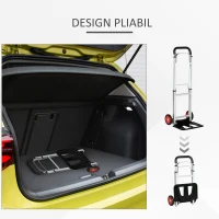 DURHAND Carucior de bagaje pliabil din aluminiu si otel cu maner telescopic si 2 roti EVA, sarcina maxima 90 kg, 40x41x107 cm(m-6)