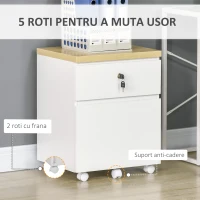 Vinsetto Dulap de birou cu 2 sertare, sertar document A4 cu blocare si 5 roti, 47x39,5x62cm, alb(m-7)