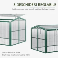 Outsunny Sera de gradina din policarbonat si aluminiu cu acoperis reglabil, 130 x 70 x 61cm, verde si transparenta(m-4)