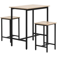 HOMCOM Set 3 piese cu masa si 2 scaune de bucatarie in stil industrial, mobilier modern pentru sufragerie si living, lemn natural si negru(m-10)
