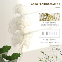 HOMCOM Decor de perete metalic 3D, frunze de ginkgo, auriu 51 x 94,5 cm(m-5)