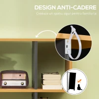 HOMCOM Biblioteca moderna cu 5 nivele si  13 rafturi deschise si design esalonat, din PAL, 95x25x150,5 cm, culoare gri si lemn(m-6)
