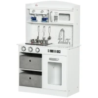 HOMCOM Bucatarie pentru copii 3-6 ani cu lumini realiste si accesorii, MDF si PP, 60,1x31,7x92,9 cm, alb(m-11)