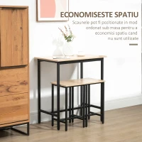 HOMCOM Set 3 piese cu masa si 2 scaune de bucatarie in stil industrial, mobilier modern pentru sufragerie si living, lemn natural si negru(m-4)