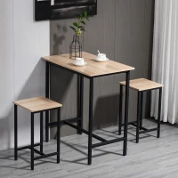 HOMCOM Set 3 piese cu masa si 2 scaune de bucatarie in stil industrial, mobilier modern pentru sufragerie si living, lemn natural si negru(m-9)